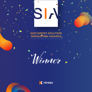 Image with the Nintex SIAs branding on a blue background with the word "Winner" included.